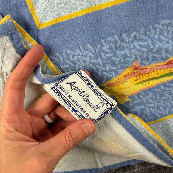 Vtg April Cornell Pike River Fish Print Blue Tablecloth 67X70 Cottagecore - Picture 3 of 9